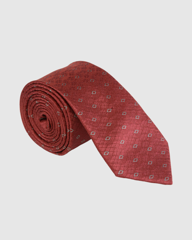 Темно-красный меланжевый галстук с геометрическим узором