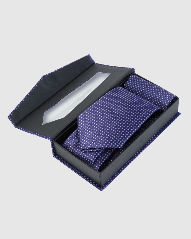 Подарочный комплект из галстука и платка, с мелким геометрическим рисунком