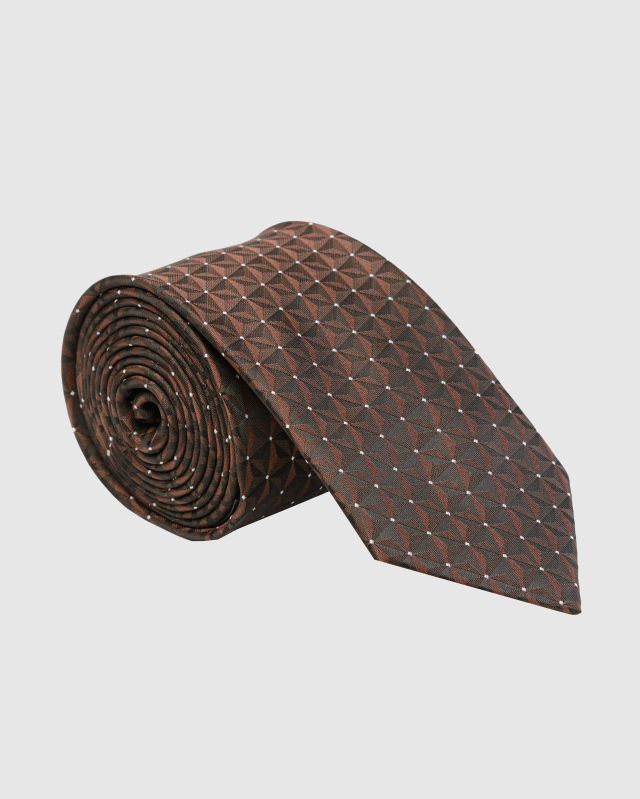 Коричневый  галстук с геометрическим дизайном